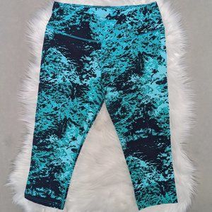 Nike Dri Fit Cropped Pattern Leggings Navy Mint L
